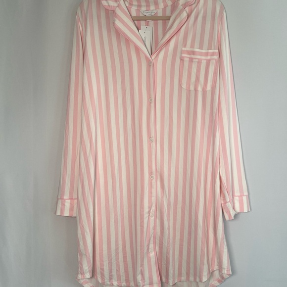 Charter Club NWT Pink and White Striped Pajama Shirt Nightgown Old Money XL - Picture 5 of 7